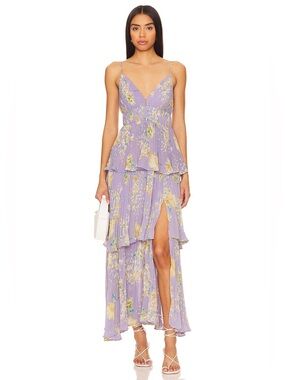 ASTR the Label Zaida Lavender Floral Tiered Maxi Dress with Side Slit